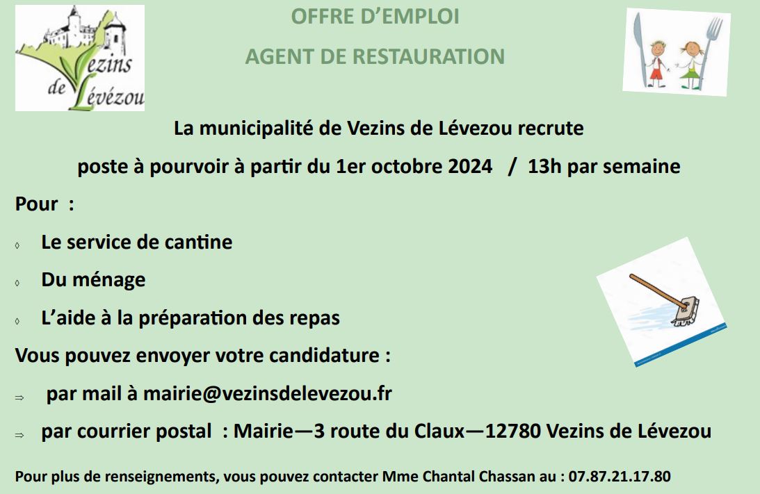 Lire la suite à propos de l’article OFFRE D’EMPLOI VEZINS DE LEVEZOU